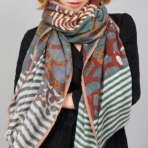 PRINCESSE ET DRAGON - Olive green and saffron yellow merino wool scarf - Céleste